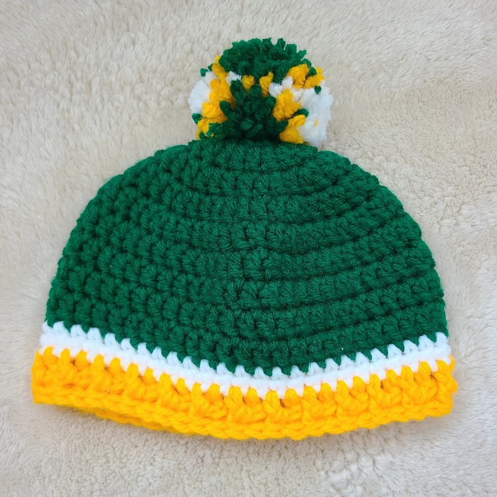 Crochet Packers Inspired Beanie, Green Bay Packers Baby Beanie, Football Hat